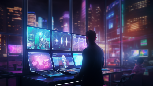 Trader operating hologram terminal