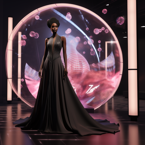 Beautiful black women at holographic fashion show