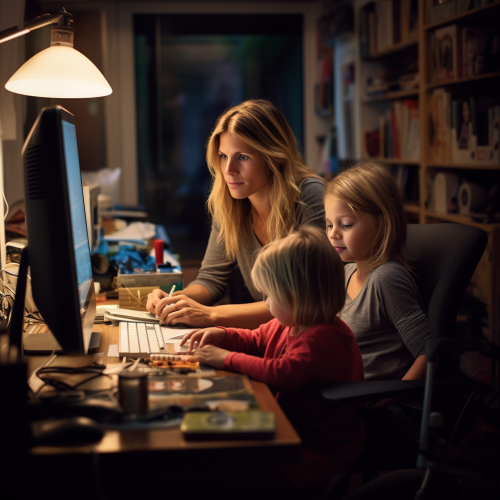 Home office with wife working