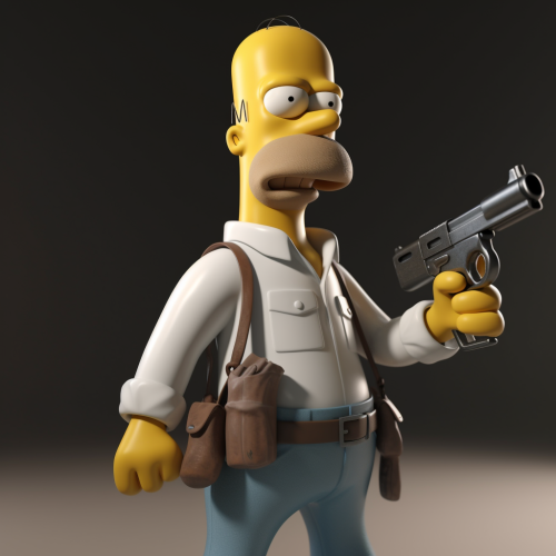 Homer Simpson holding a gun