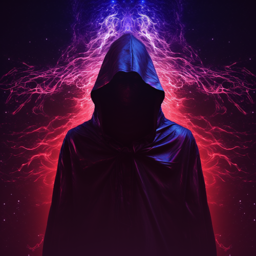 Hooded celestial being creating universe synthwave Hooded celestial being creating universe synthwave