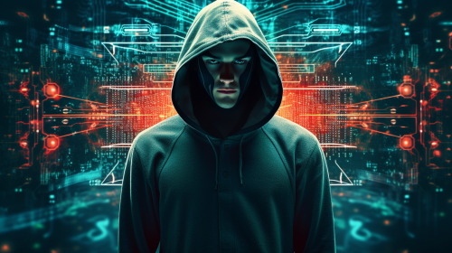 Hooded hacker mastering AI skills