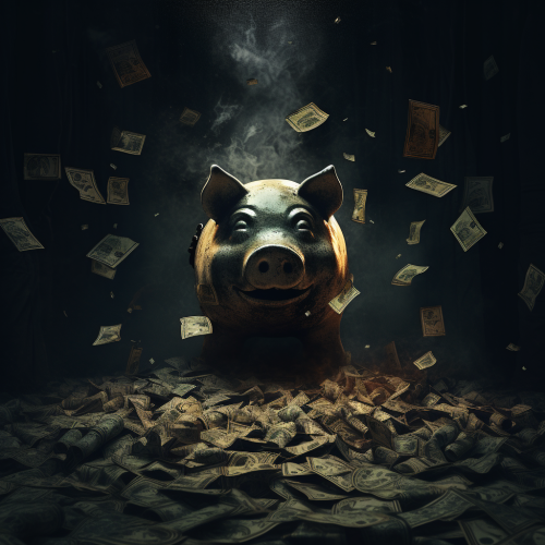 Terrifying piggy bank in horror film poster