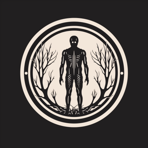 Metal statue tree logo in horror style