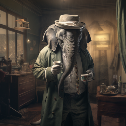 Horse dressed as detective with elephant companion