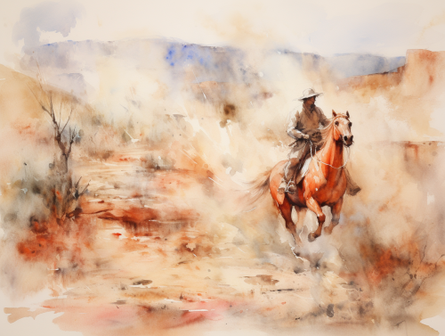 Watercolor painting of horse galloping in wild west