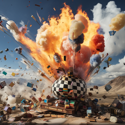 Vibrant hot air balloon explodes across chessboard Vibrant hot air balloon explodes across chessboard