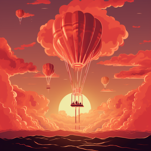 Illustration of hot air balloons soaring in the sky