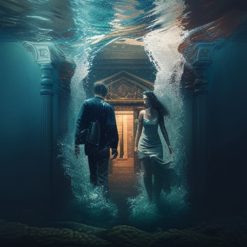 Couple walking under water Couple walking under water