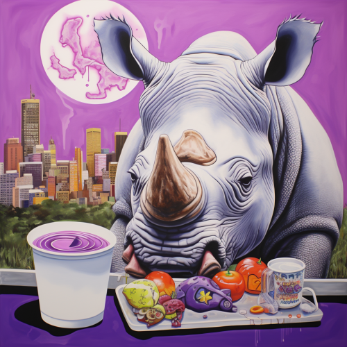 Rhino Collage with Houston City, Old School Cars, and Purple Drink
