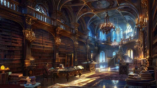 Medieval Water City Library Painting