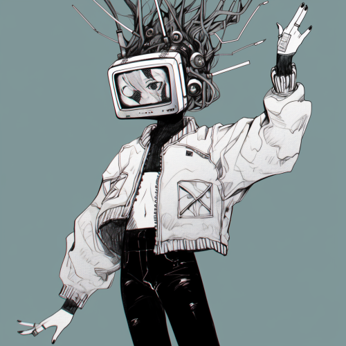 Realistic Human Android Illustration in 1990s VHS Anime Style