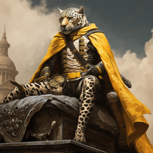 A brave human templar knight riding a yellow jaguar