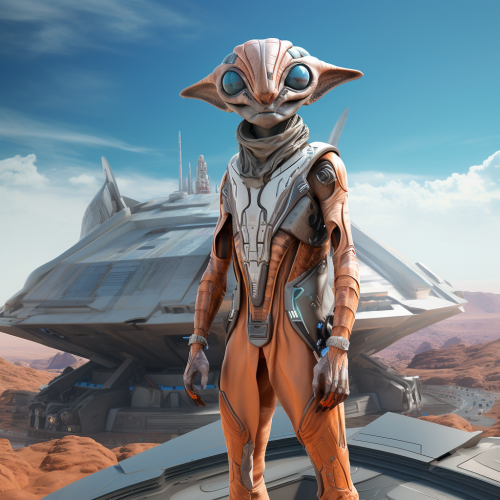 Humanoid alien on spaceship flight deck