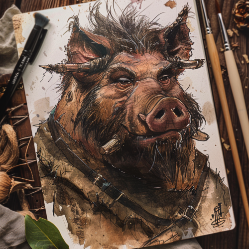 Dark Brown Fur Boar Fantasy Creature