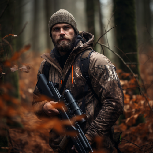 Hunter with Gun in Woods