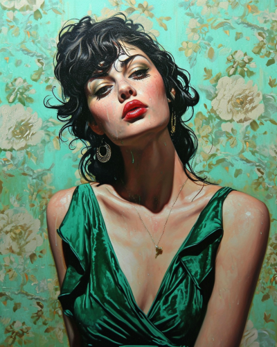 Beautiful brunette in a green dress