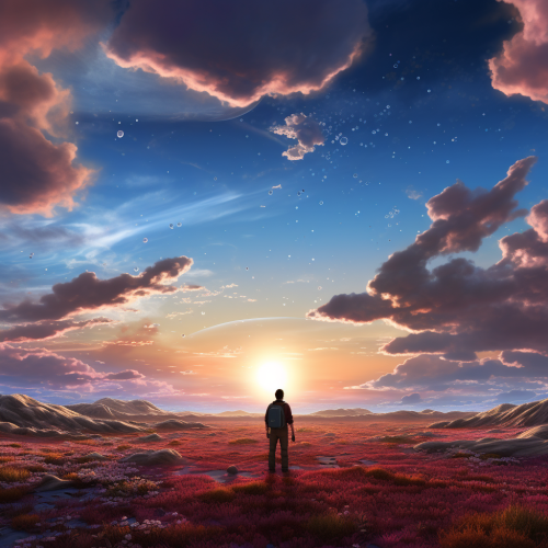 Hyperealistic Pixar Horizon Glow with Mr. Salon Walking