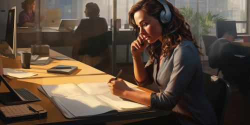 Woman multitasking in a modern office