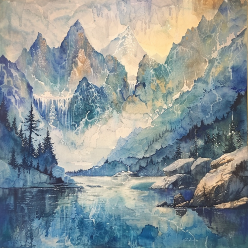 Icy mountains watercolor painting