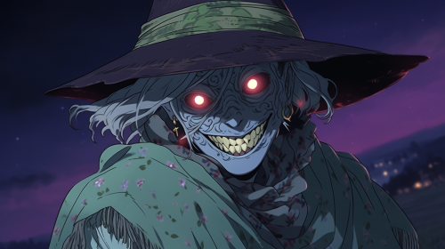 Evil grinning zombie in traditional Idaho attire