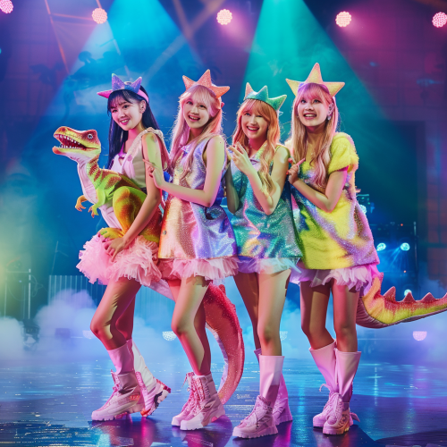 Five girls in dinosaur costumes