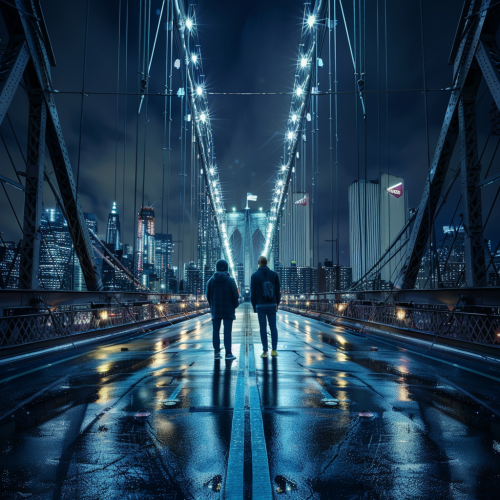 Detailed Persons Photoshoot on Illuminated Bridge