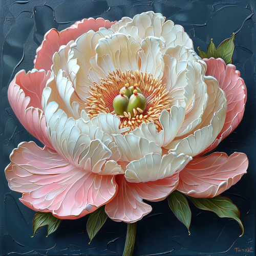 Impasto peony on dark background