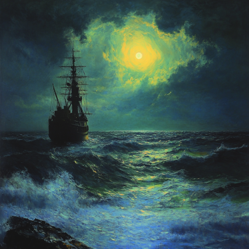 Pastel painting of caravel at sea