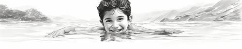 Indian boy swimming and smiling sketch