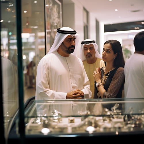 Indian couple buying jewelry at Emirates Mall Indian couple buying jewelry at Emirates Mall