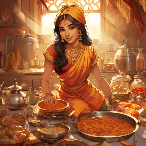 Traditional Indian dishes in manga style