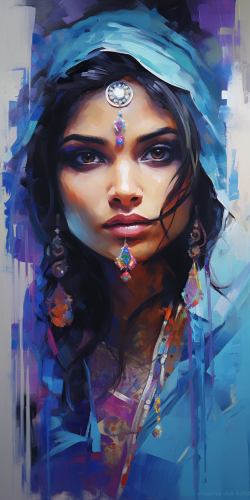 Indian girl wearing cultural clothes and jewelry - artistic painting