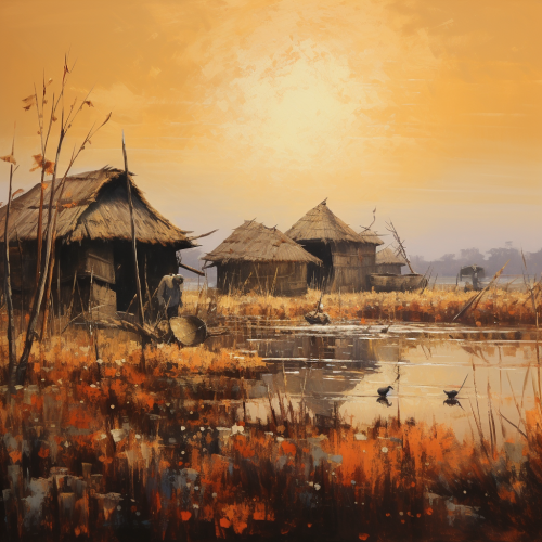 Traditional Indian huts with golden accents