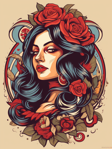 Indian woman tattoo template with red headband
