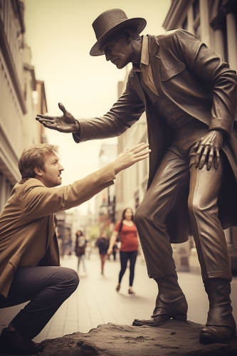 Indiana Jones Style Man Reaching Statue