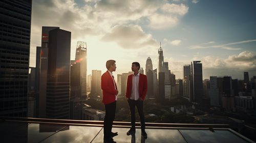Two Young Indonesian Businessmen Posing on Rooftop