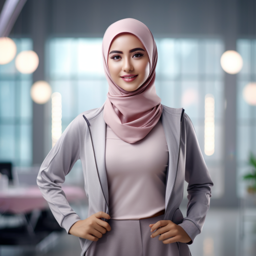 Indonesian young female wearing hijab in sporty workout outfit