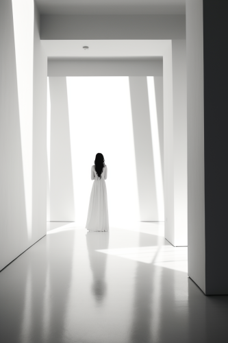 Beautiful girl silhouette in modern indoor artistic photography
