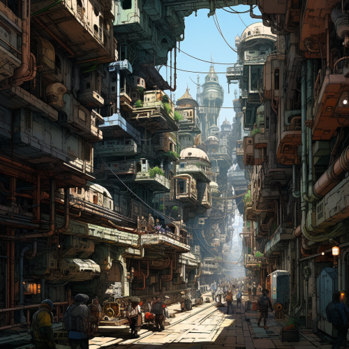 Industrial fantasy cramped city photo