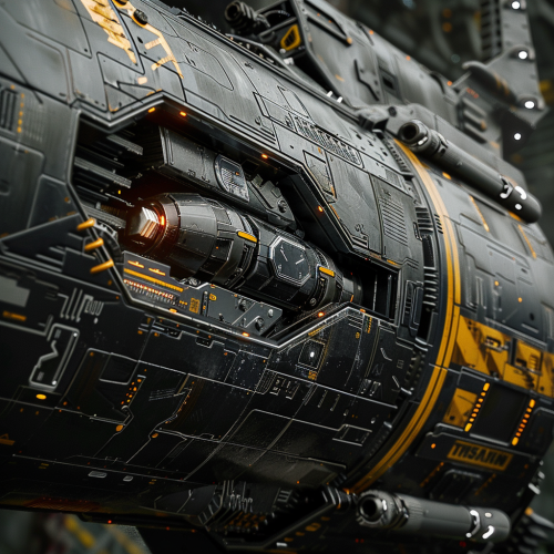 Closeup Industrial Spaceship Dark Yellow Closeup Industrial Spaceship Dark Yellow