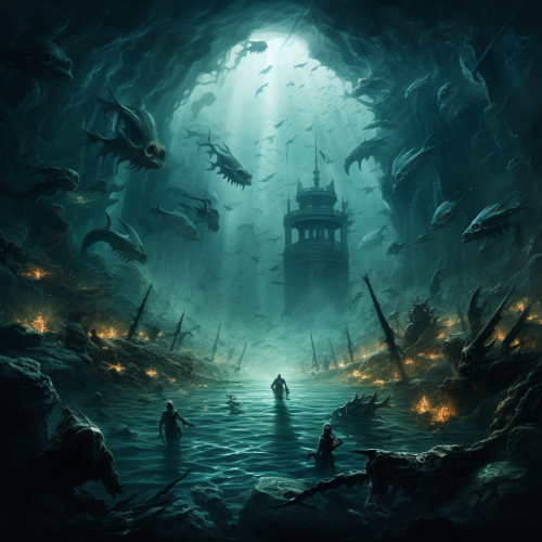 Mysterious infernal underwater scene