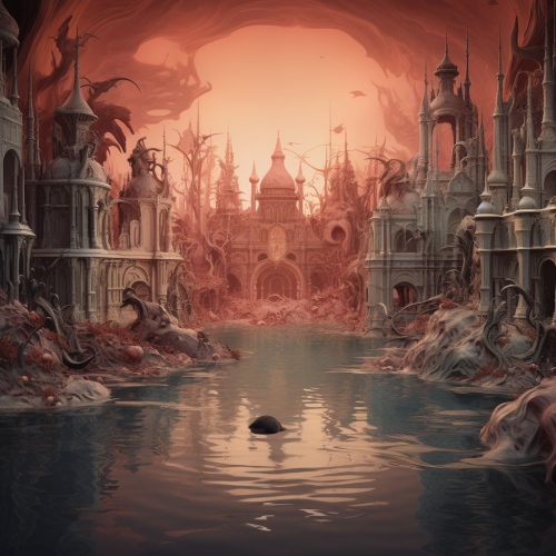 Mysterious infernal water world landscape