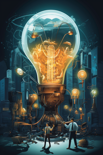 Dark cartoon illustrating innovation