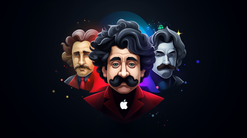 Instagram logo with historic figures and symbolic elements