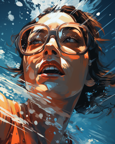 Candid shot of intense anime-style swimmer woman