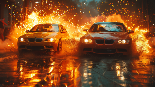 car collision sparks smoke motion blur car collision sparks smoke motion blur