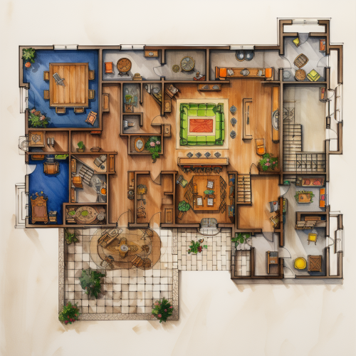 Detailed French Tudor Floor Plan Sketch