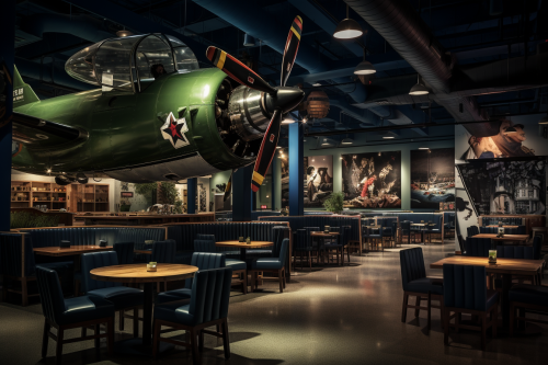 Interior view of navy green sports bar