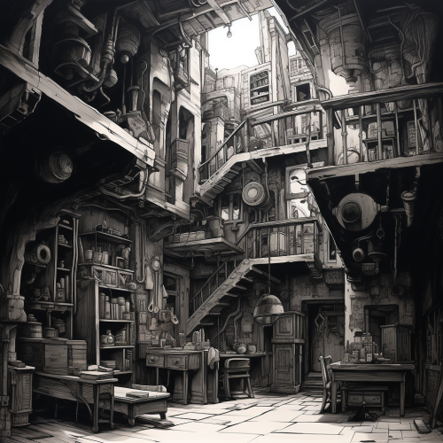 Ink illustration of an interior concept